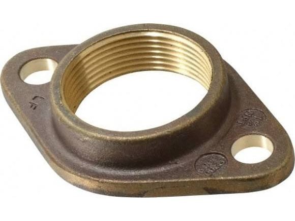 Custom oval two-bolt bronze flange with threaded bore: custom and special bronze flanges made to drawing, OEM flange manufacturer